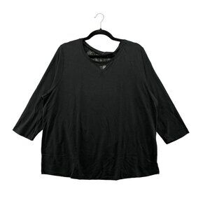NWT Adore Me 3/4 Sleeve T Shirt Womens 2X Black Jersey Lace Cut Out Pajama Top
